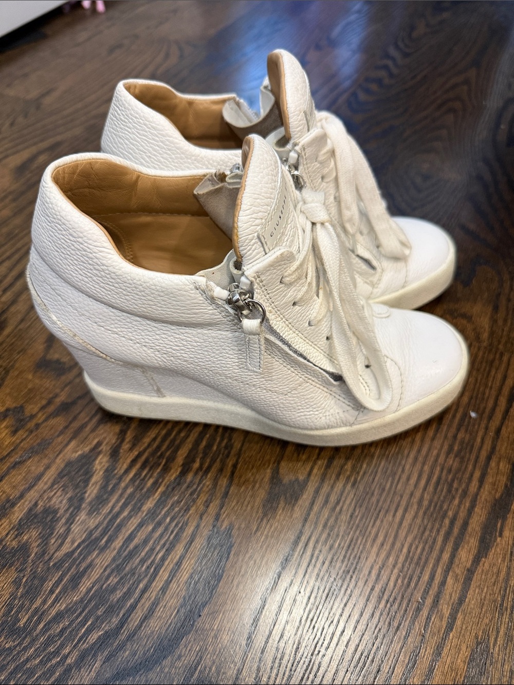 Giuseppe Zanotti Addy White Leather Wedge Sneakers 39